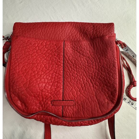 Vince Camuto Red Leather Crossbody Bag Zip Fold Over Adjustable Strap - Picture 10 of 12